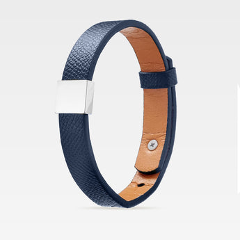 unisex läderarmband med personlig gravyr i rostfritt stål - Marinblå
