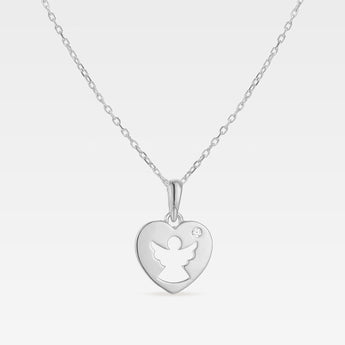Hjärta halsband i 925 sterling silver. Ängelmotiv samt prydd med Zirkonia diamant