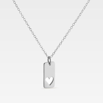 Halsband, rektangulär hänger med hjärta - silver