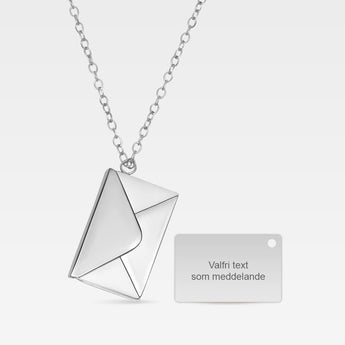Kuverthalsband med brev - graverad med din text - silver