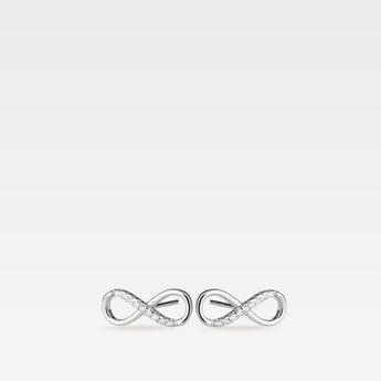 Ett par stiftörhängen formade som infinitysymboler i 925 sterling silver med infattade zirkoniastenar.