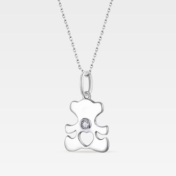 Silverhalsband med nallebjörn, vit zirkoniasten och hjärtformad detalj – i äkta 925 sterling silver.