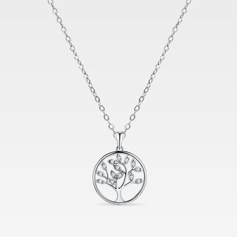 Silverhalsband med livets träd dekorerat med vita kristaller – Tree of Life i 925 sterling silver.