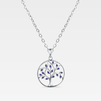 Silverhalsband med livets träd och blåa kristaller
