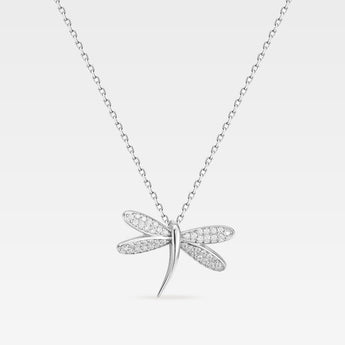 Silverhalsband med trollsländehänge dekorerat med cubic zirconia på tunn kedja