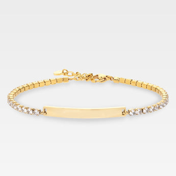 Guldpläterad tennisarmband som kan graveras.